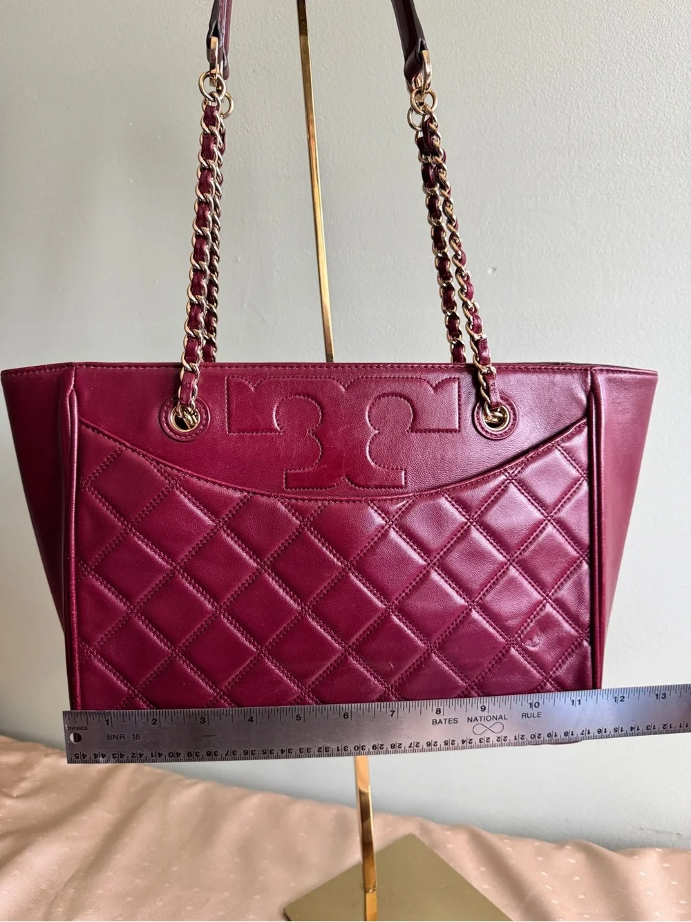 Tory Burch Quilted Leather Tote Shoulder Bag in Burgundy